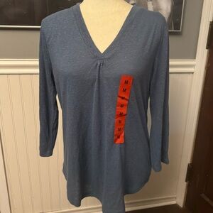 Orvis Women’s Blue V Neck Linen Blend 3/4 Sleeve Tshirt Size Medium NWT